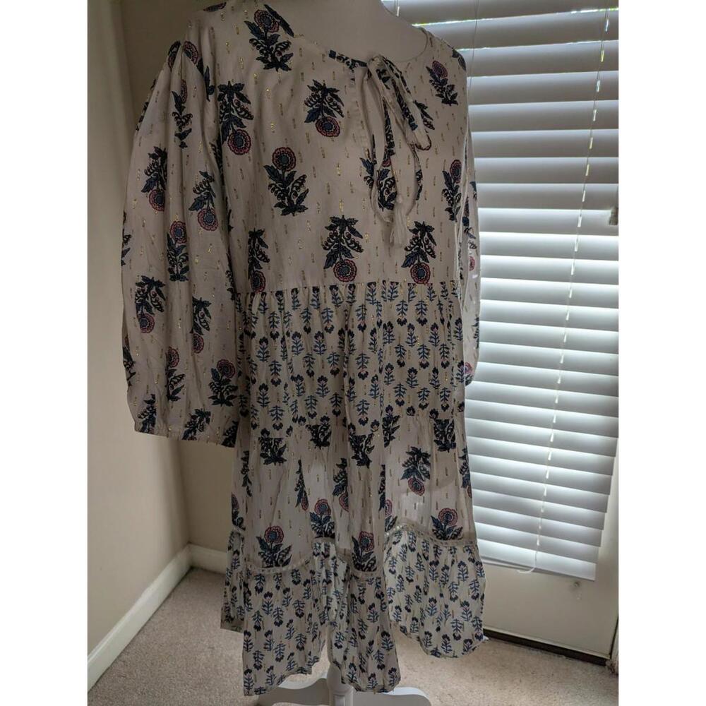 White Baby Doll Floral Midi Dress XL Gold Flecks Pre-owned Excellent